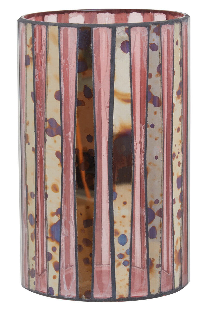 Orsina Gaia Pink Mosaic Glass Large Pillar Candle Holder – Antique Finish