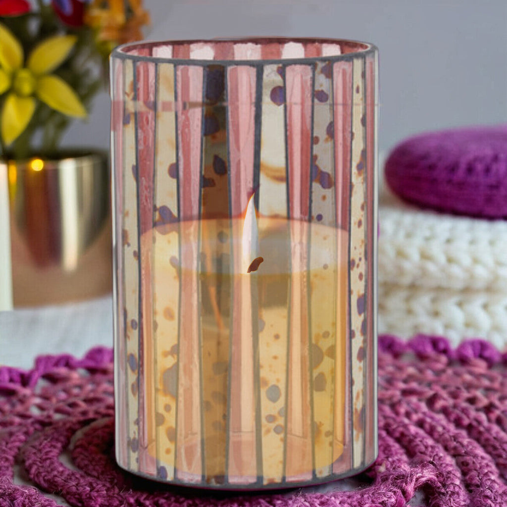 Orsina Gaia Pink Mosaic Glass Large Pillar Candle Holder – Antique Finish