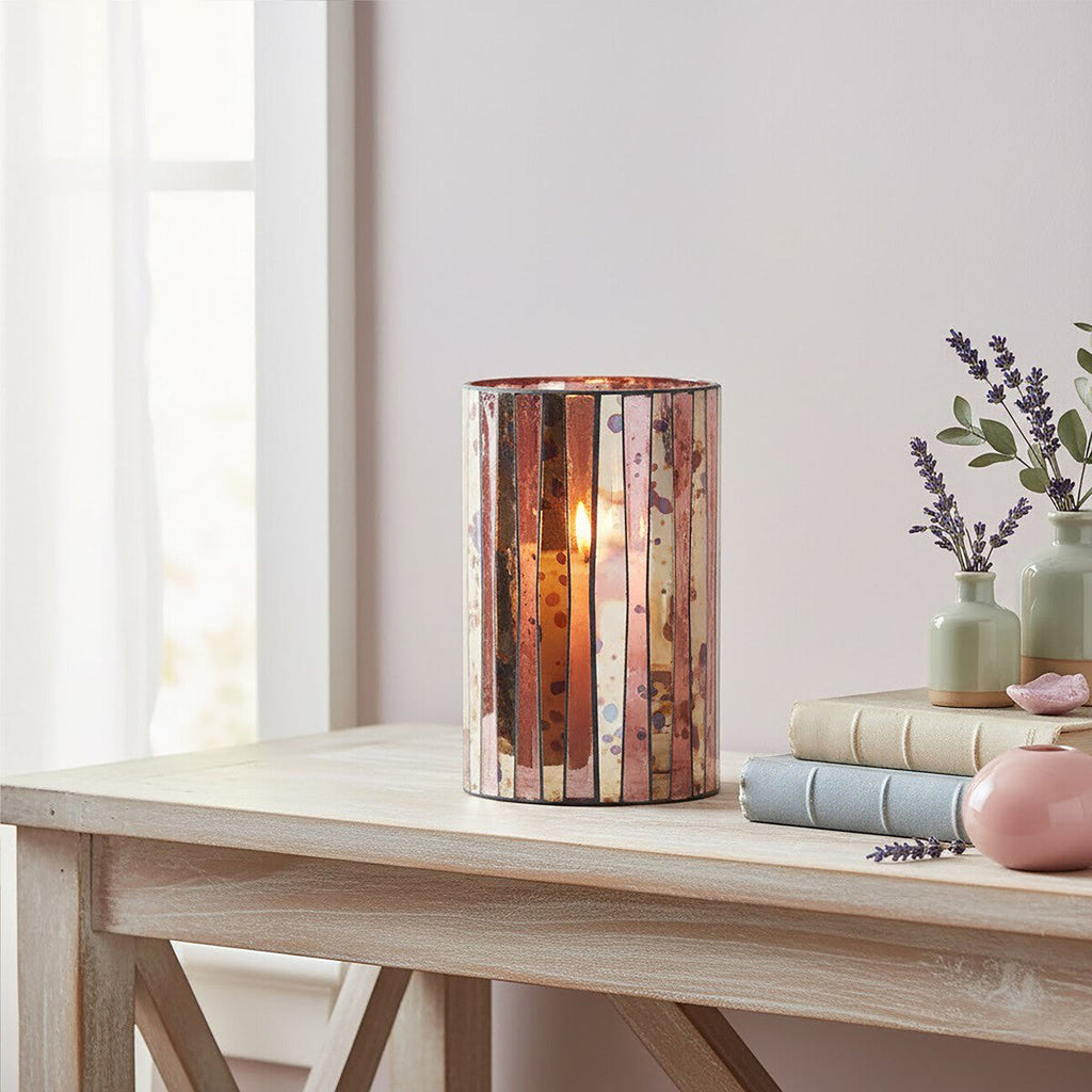Orsina Gaia Pink Mosaic Glass Large Pillar Candle Holder – Antique Finish