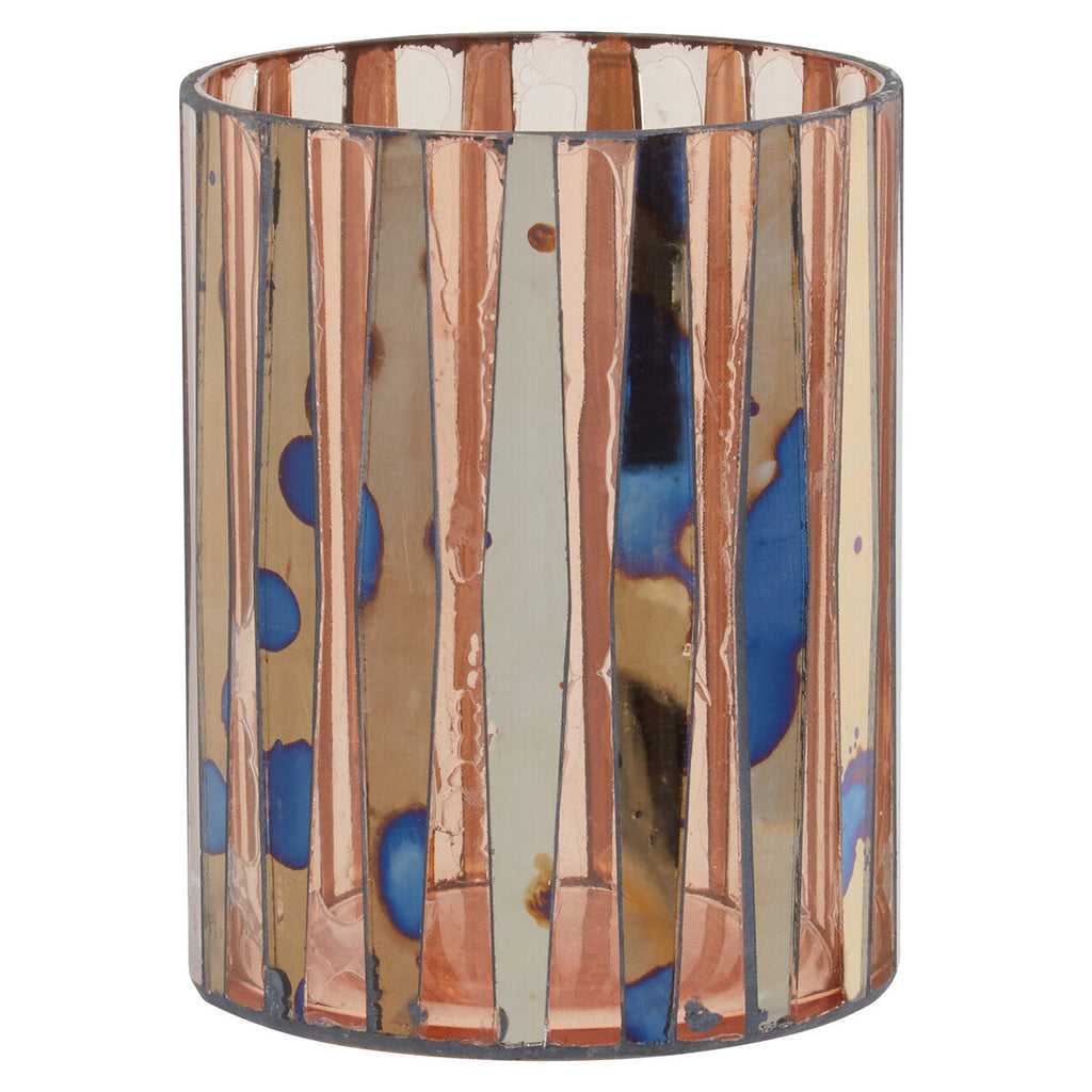 Orsina Gaia Pink Antique Mosaic Glass Small Candle Holder | 10cm