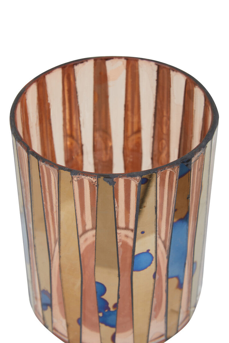 Orsina Gaia Pink Antique Mosaic Glass Small Candle Holder | 10cm