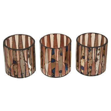 Orsina Gaia Pink Mosaic Glass Tealight Holders – Set of 3 Antique Finish