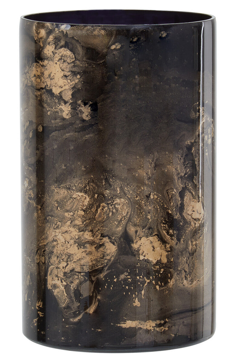 Orsina Gaia Black and Gold Marble Effect Glass Large Candle Holder
