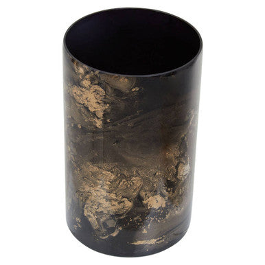 Orsina Gaia Black and Gold Marble Effect Glass Large Candle Holder