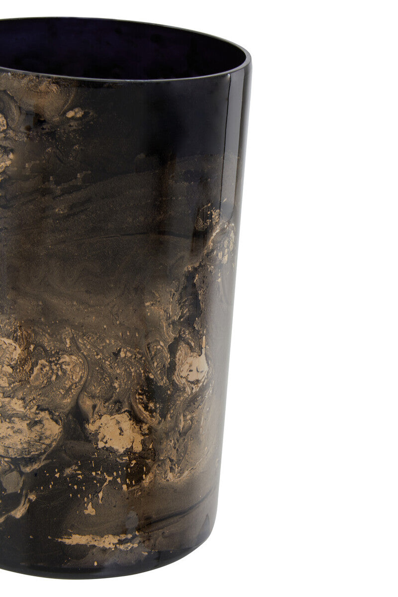 Orsina Gaia Black and Gold Marble Effect Glass Large Candle Holder