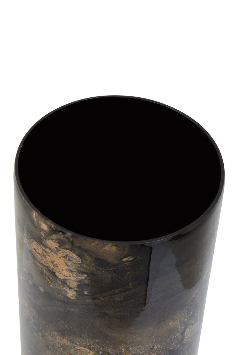 Orsina Gaia Black and Gold Marble Effect Glass Large Candle Holder