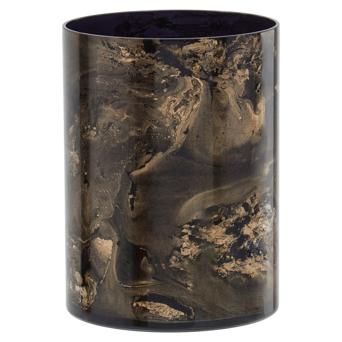 Orsina Gaia Black and Gold Marble Effect Glass Small Candle Holder