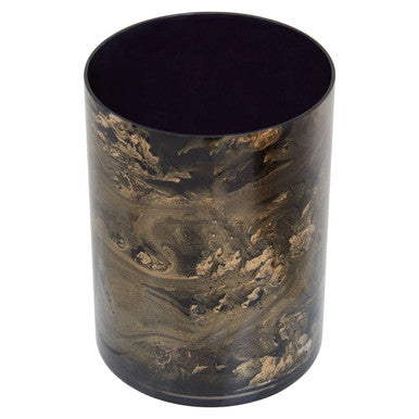 Orsina Gaia Black and Gold Marble Effect Glass Small Candle Holder