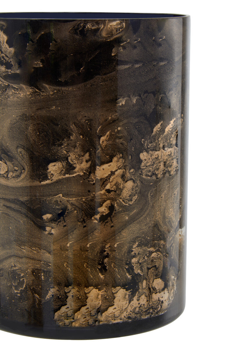 Orsina Gaia Black and Gold Marble Effect Glass Small Candle Holder