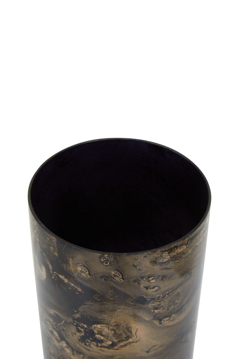 Orsina Gaia Black and Gold Marble Effect Glass Small Candle Holder