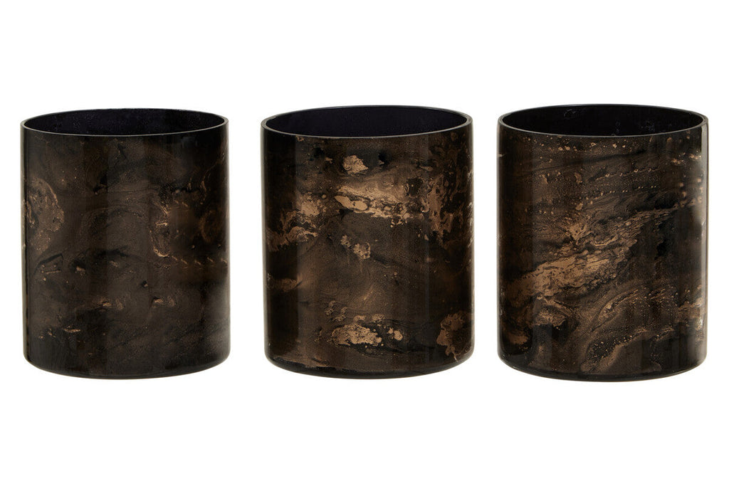 Orsina Gaia Black and Gold Marble Tealight Holders - Set of 3