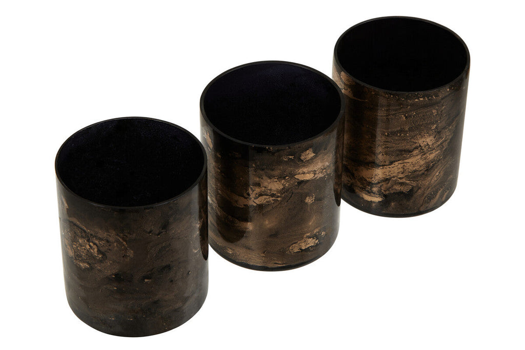 Orsina Gaia Black and Gold Marble Tealight Holders - Set of 3