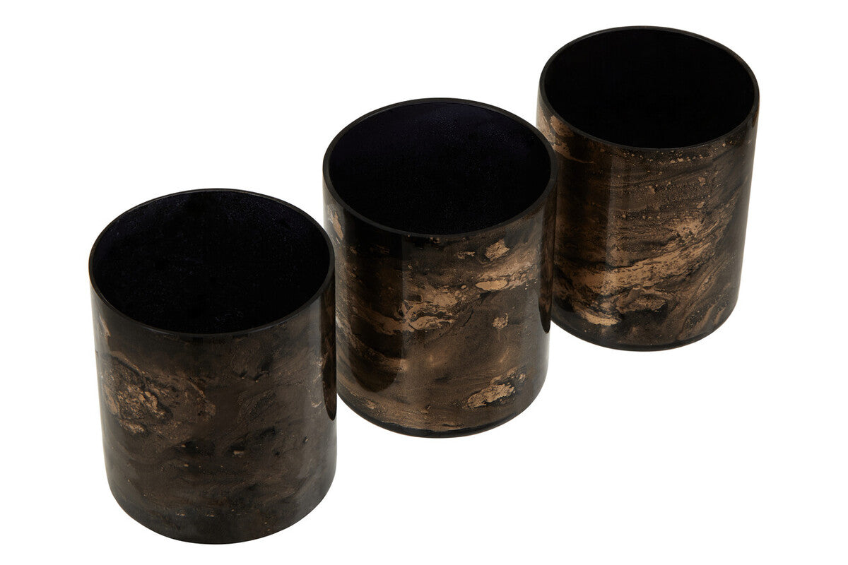 Orsina Gaia Black and Gold Marble Tealight Holders - Set of 3