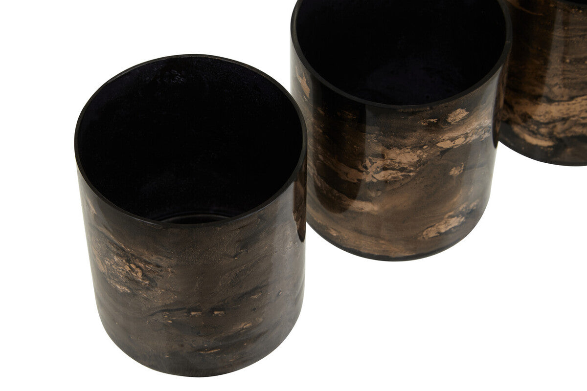 Orsina Gaia Black and Gold Marble Tealight Holders - Set of 3