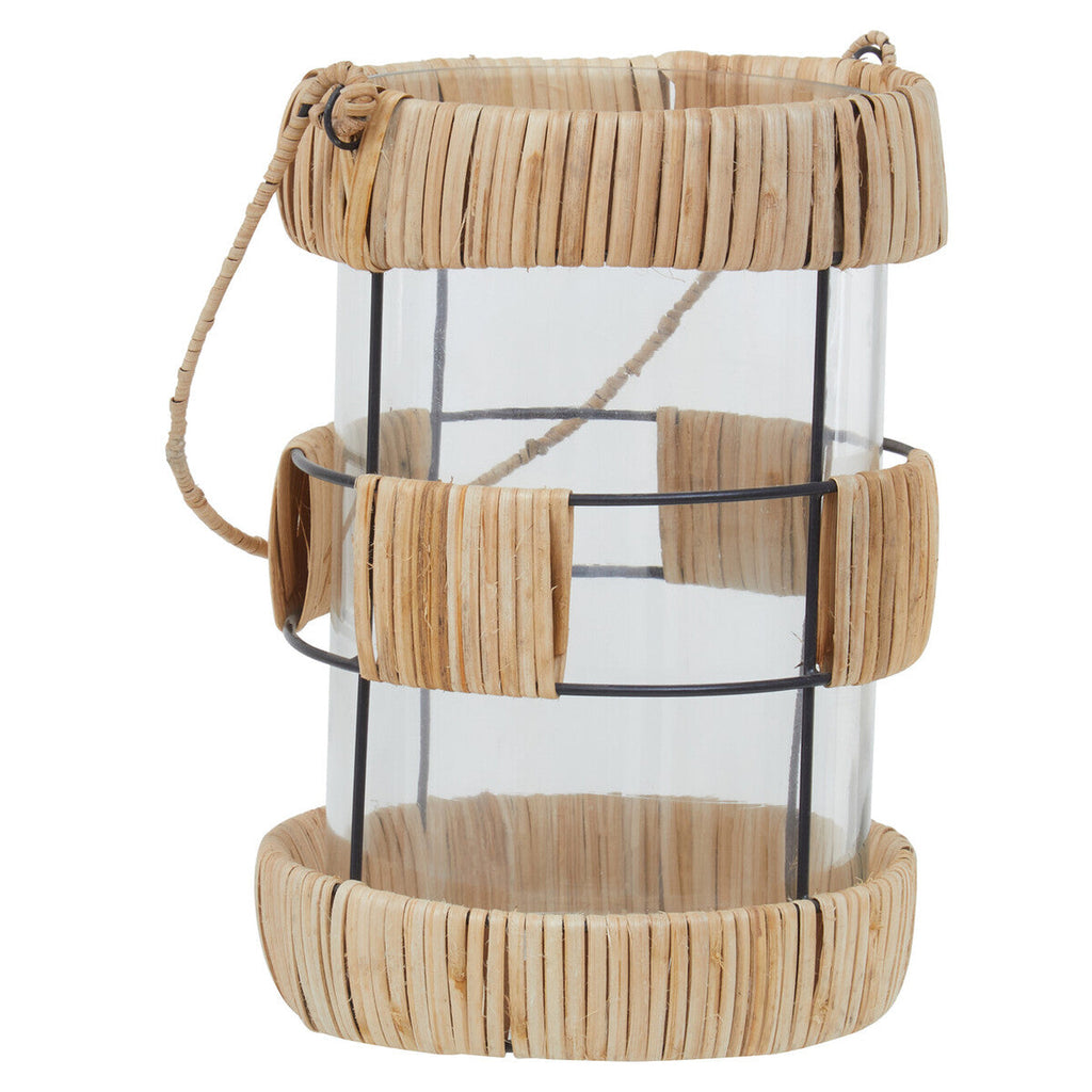 Orsina Kuta Large Rattan and Black Wire Lantern with Glass Insert