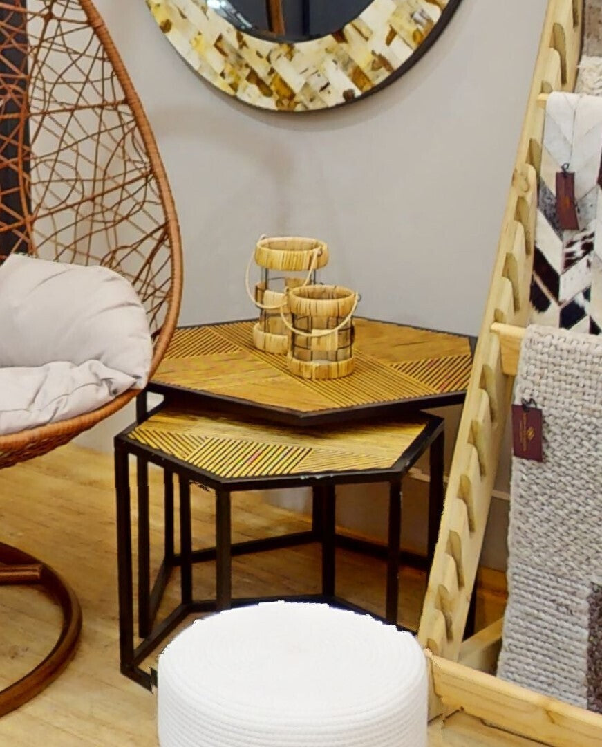 Orsina Kuta Large Rattan and Black Wire Lantern with Glass Insert