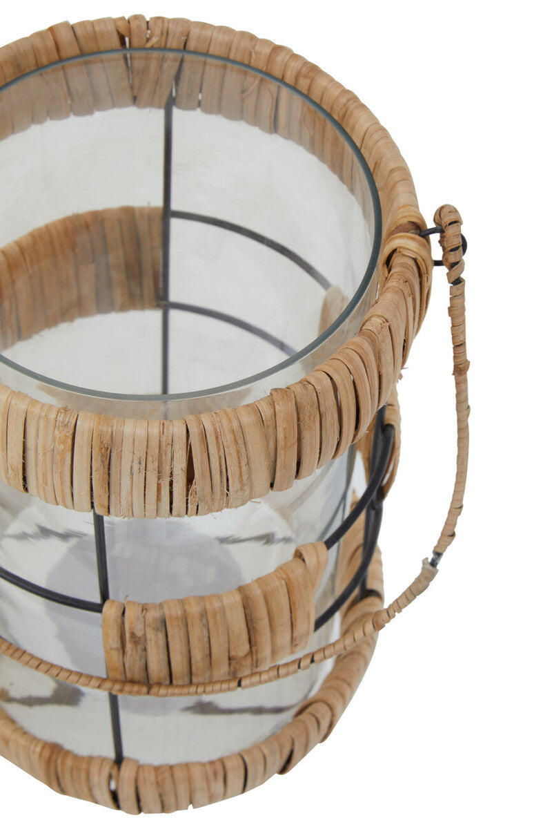 Orsina Kuta Large Rattan and Black Wire Lantern with Glass Insert