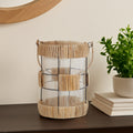 Orsina Kuta Large Rattan and Black Wire Lantern with Glass Insert