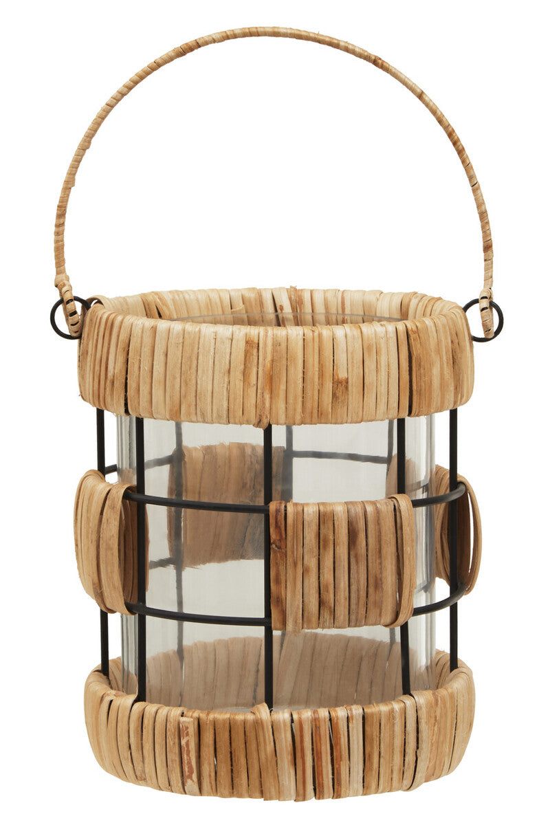 Orsina Kuta Small Rattan and Iron Lantern – Coastal Black & Natural