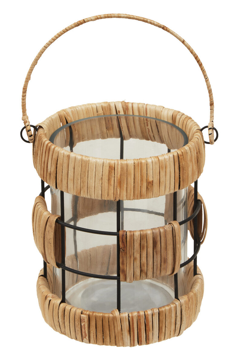 Orsina Kuta Small Rattan and Iron Lantern – Coastal Black & Natural