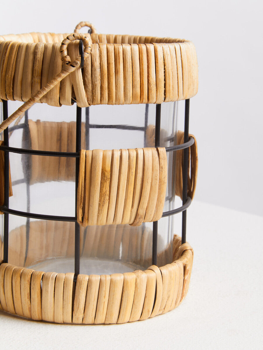 Orsina Kuta Small Rattan and Iron Lantern – Coastal Black & Natural