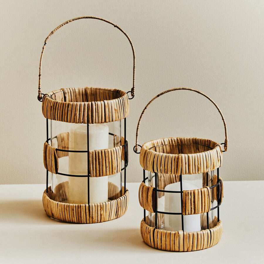 Orsina Kuta Small Rattan and Iron Lantern – Coastal Black & Natural
