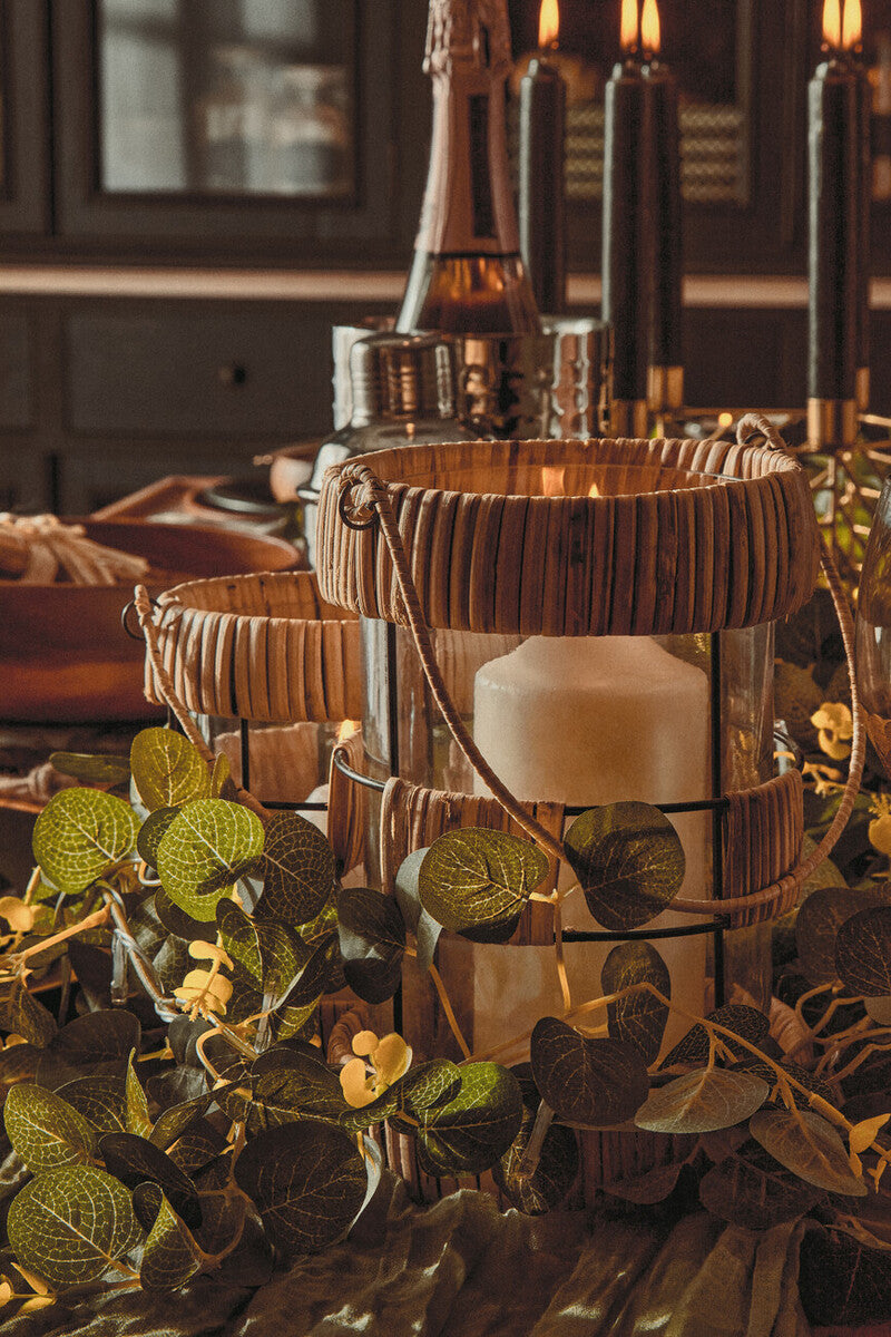 Orsina Kuta Small Rattan and Iron Lantern – Coastal Black & Natural