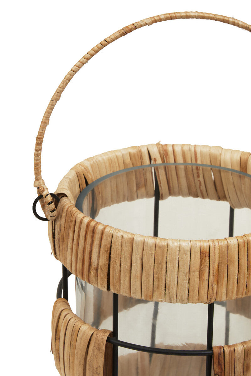 Orsina Kuta Small Rattan and Iron Lantern – Coastal Black & Natural