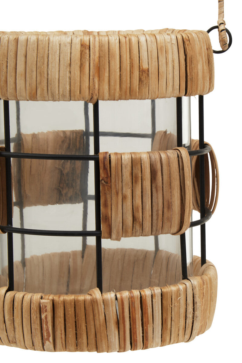 Orsina Kuta Small Rattan and Iron Lantern – Coastal Black & Natural