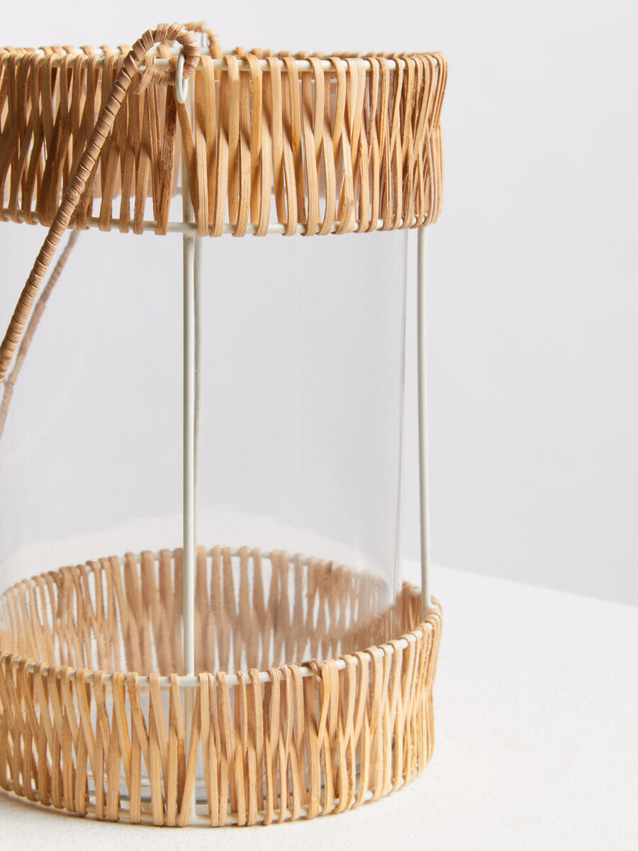 Orsina Kuta Small Rattan and White Wire Lantern with Rope Handle