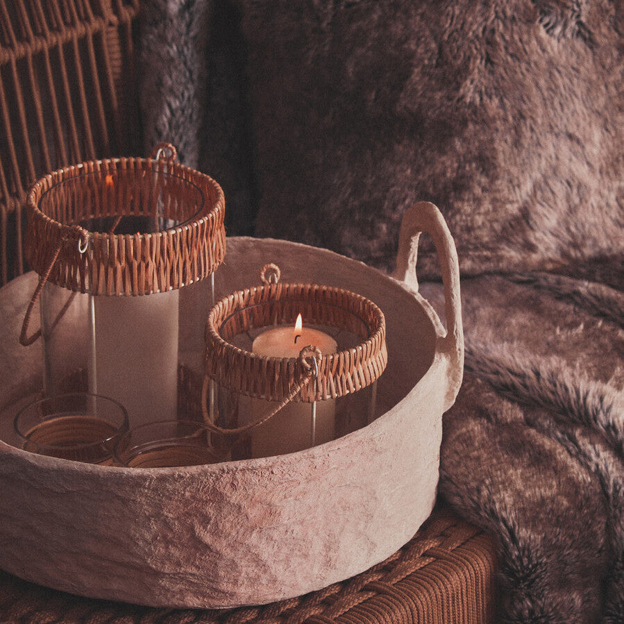 Orsina Kuta Small Rattan and White Wire Lantern with Rope Handle