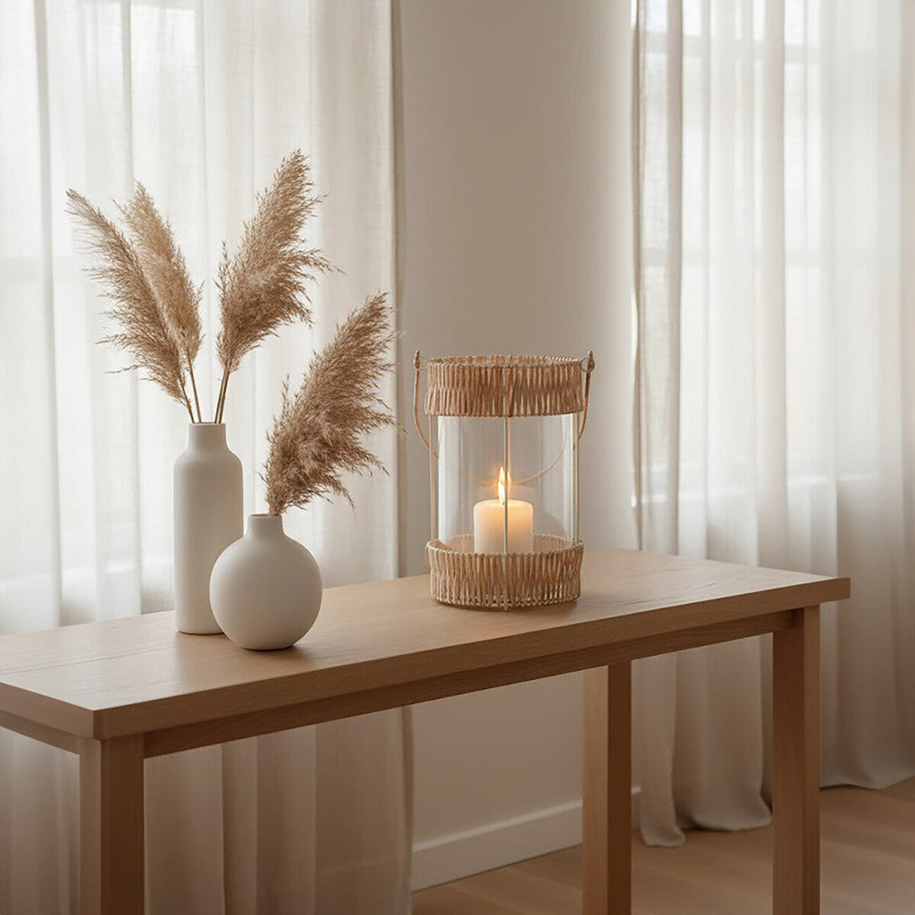 Orsina Kuta Large Coastal Lantern | White Wire and Rattan Decor