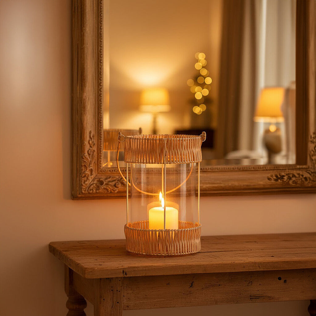Orsina Kuta Large Coastal Lantern | White Wire and Rattan Decor