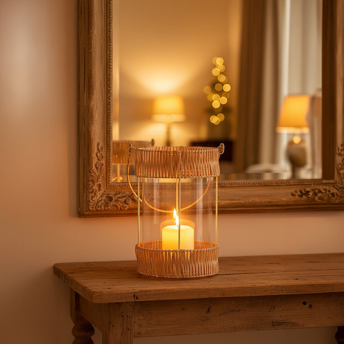 Orsina Kuta Large Coastal Lantern | White Wire and Rattan Decor