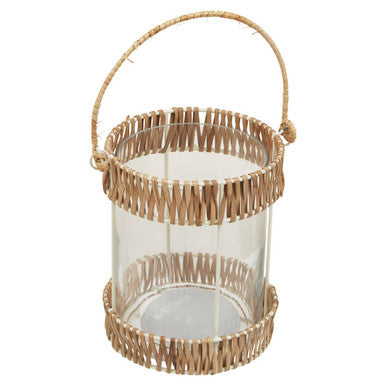 Orsina Kuta Small Rattan and White Wire Lantern with Rope Handle