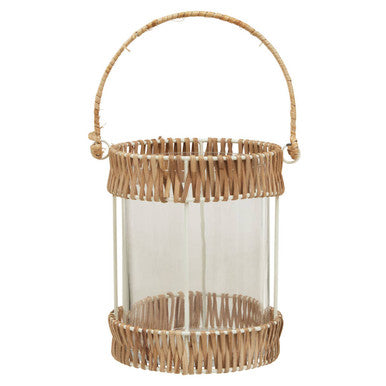 Orsina Kuta Small Rattan and White Wire Lantern with Rope Handle