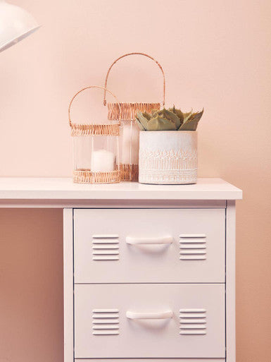 Orsina Kuta Small Rattan and White Wire Lantern with Rope Handle