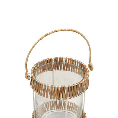 Orsina Kuta Small Rattan and White Wire Lantern with Rope Handle
