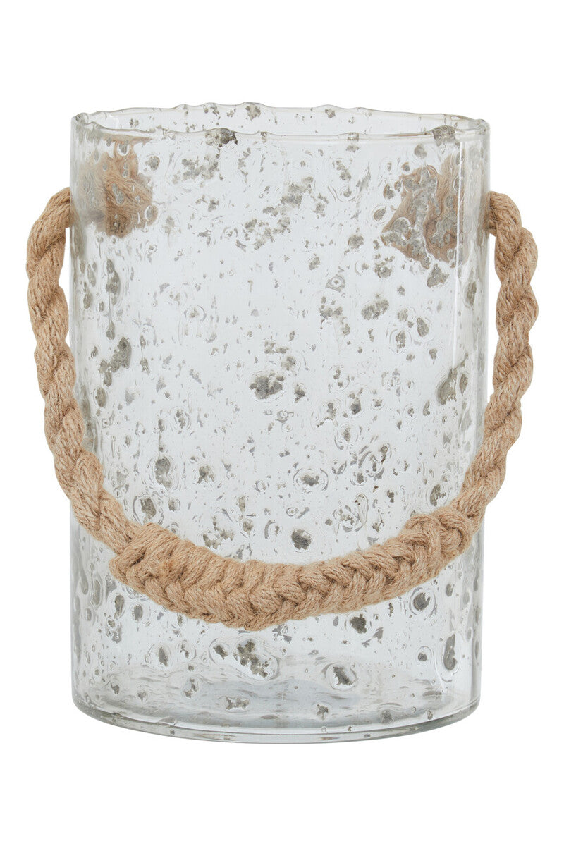 Orsina Kuta Large Natural Rope & Textured Glass Decorative Lantern