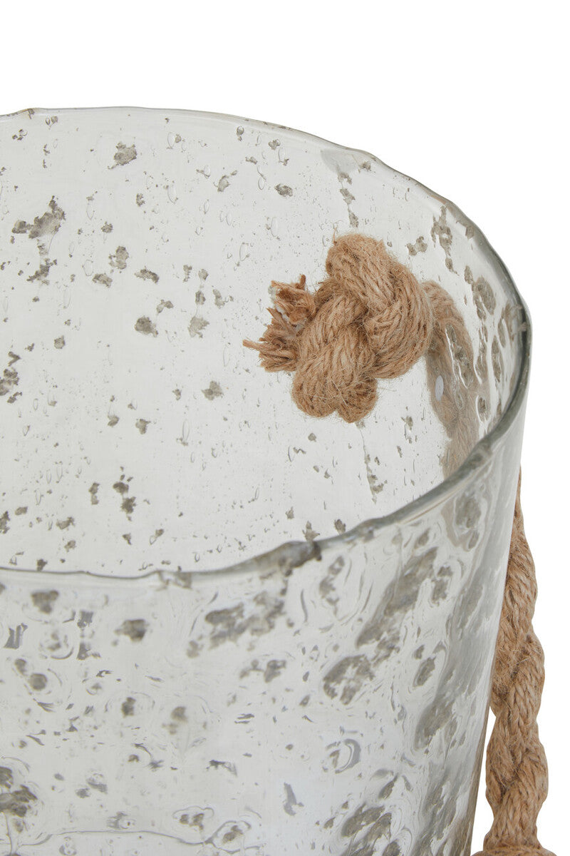 Orsina Kuta Large Natural Rope & Textured Glass Decorative Lantern