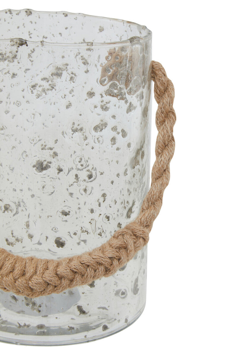 Orsina Kuta Large Natural Rope & Textured Glass Decorative Lantern