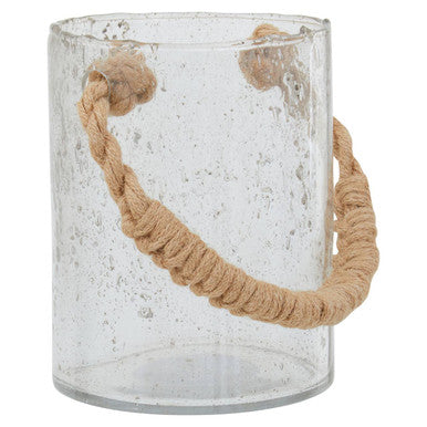 Orsina Kuta Natural Rope Glass Lantern – Medium Coastal Table Centerpiece