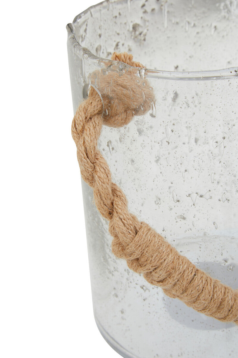 Orsina Kuta Natural Rope Glass Lantern – Medium Coastal Table Centerpiece