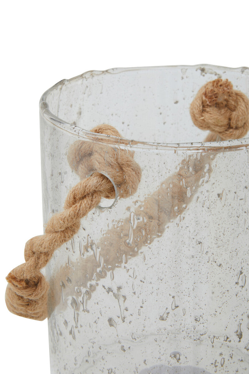 Orsina Kuta Natural Rope Glass Lantern – Medium Coastal Table Centerpiece