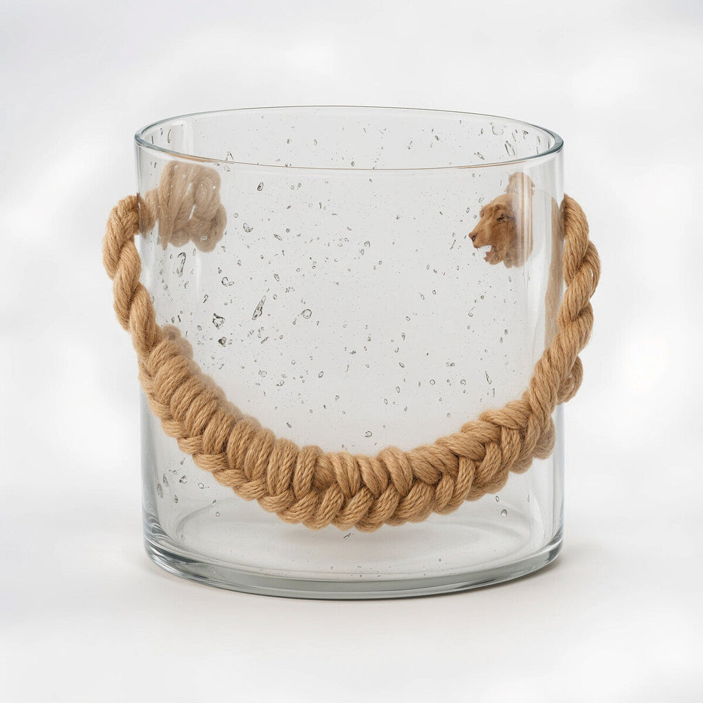 Orsina Kuta Natural Rope Glass Lantern – Handcrafted Boho Table Decor
