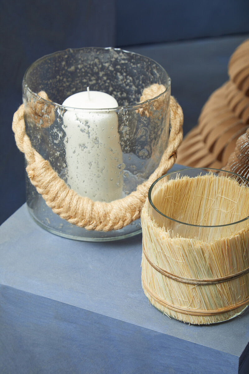 Orsina Kuta Natural Rope Glass Lantern – Handcrafted Boho Table Decor