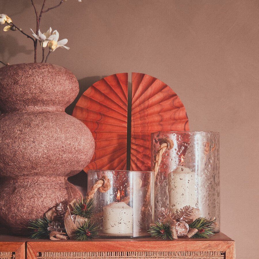 Orsina Kuta Natural Rope Glass Lantern – Handcrafted Boho Table Decor