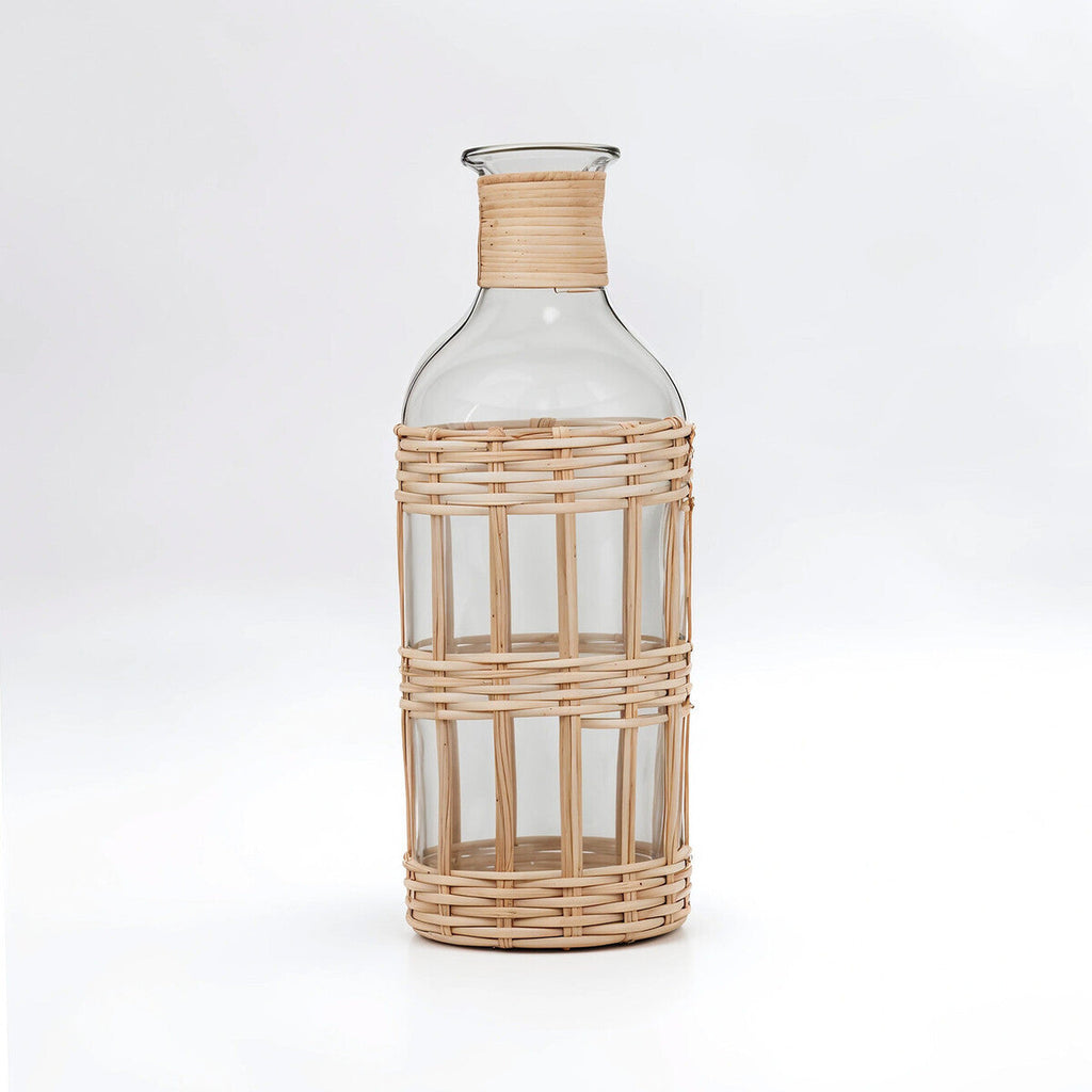 Orsina Kuta Large Glass Vase – Natural Cane Wrapped Coastal Decor