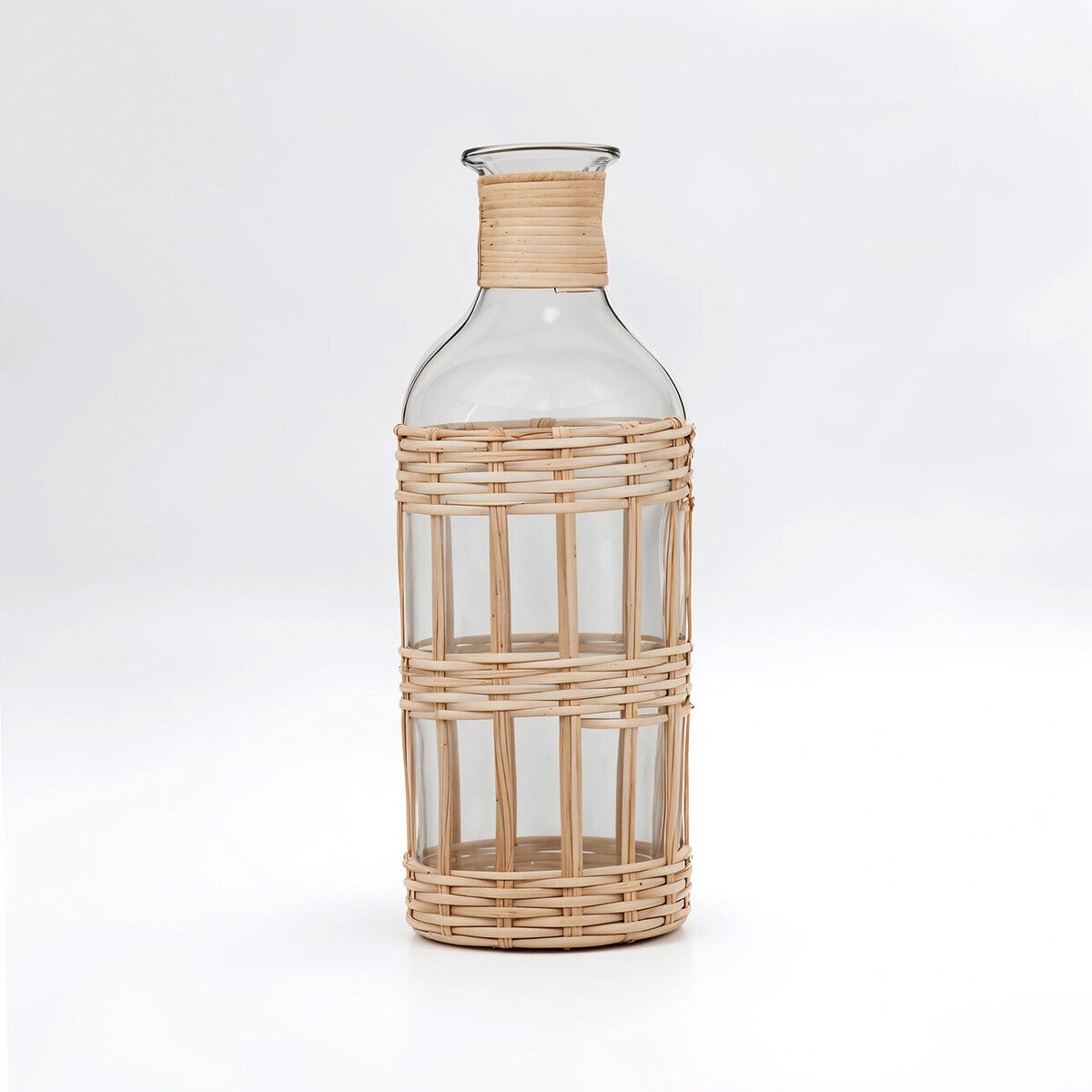 Orsina Kuta Large Glass Vase – Natural Cane Wrapped Coastal Decor