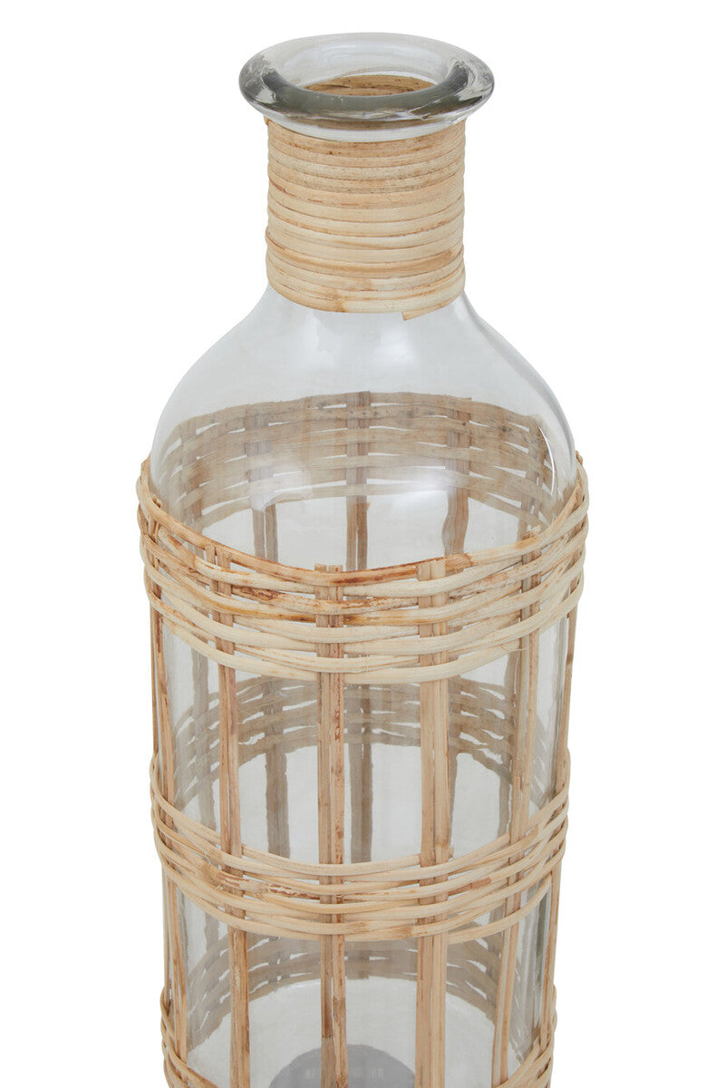Orsina Kuta Large Glass Vase – Natural Cane Wrapped Coastal Decor